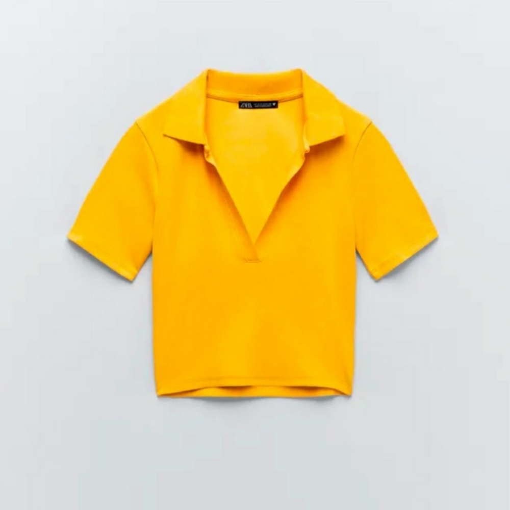 Zara mustard yellow polo crop